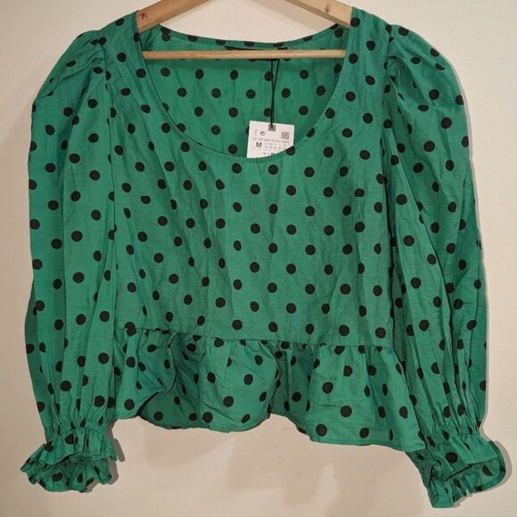 NWT ZARA Polka Dot Sleeveless Crop Top in Green size M - Picture 8 of 10